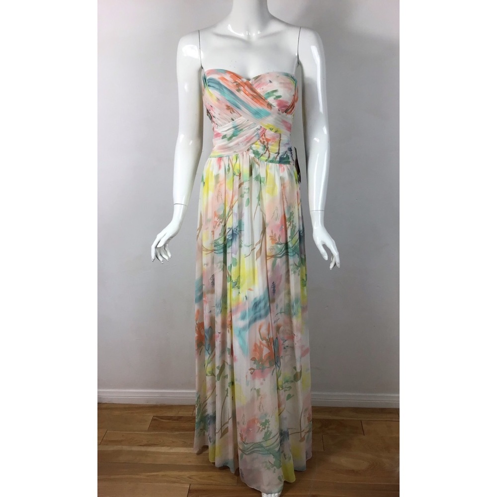 JS boutique multicolor strapless maxi gown dress with removable spaghetti straps